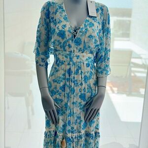 HEMANT & NANDITA HN-CALEE Blue and White Maxi dress  Size  Medium